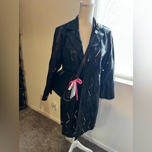 Chico's Travelers Collection Black Faux Leather Cutwork Blazer. Size 2 U.S. L